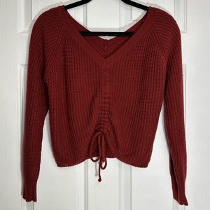 Cropped Tie front Sweater Burgundy